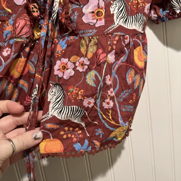 Anthropologie Maeve Floral Zebra Peasant Blouse Boho Size Small - Picture 3 of 9